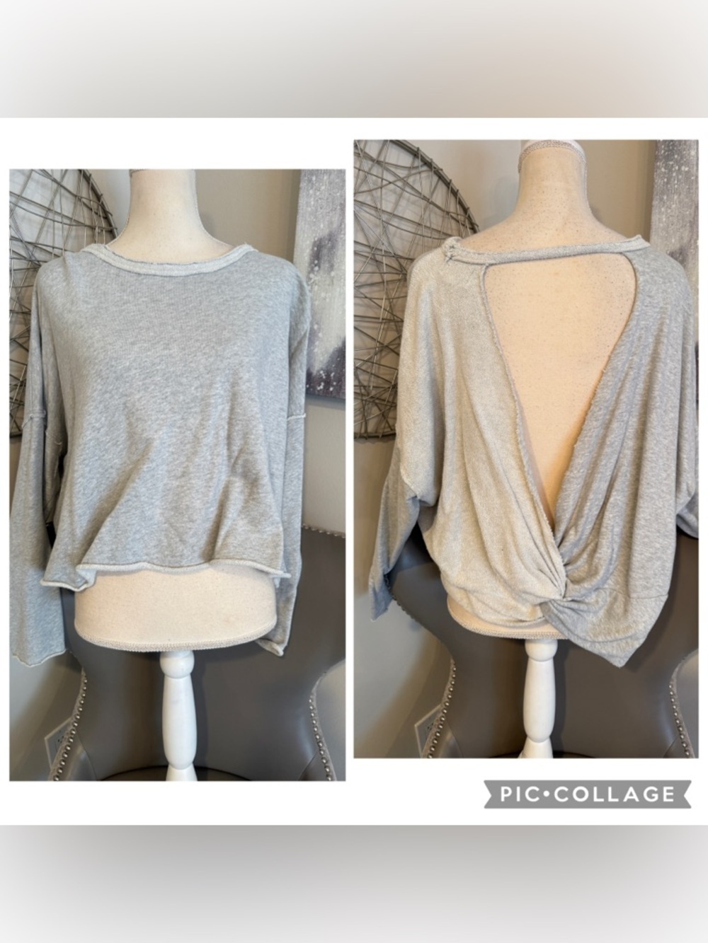 Aerie Open-Back Twist Hem Long-Sleeve Top - Light Gray